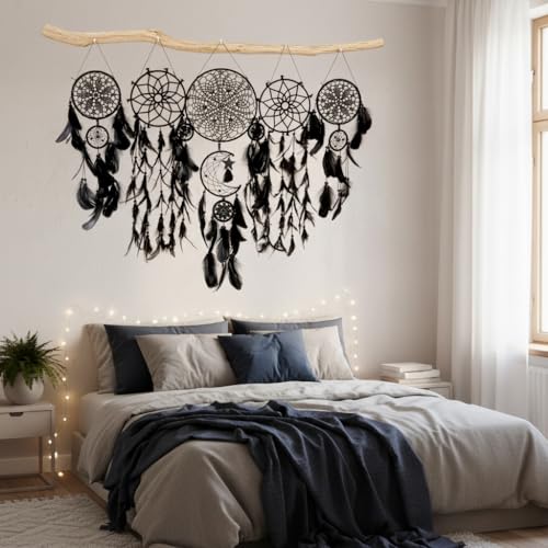 5 Pack Black Dream Catchers Boho Wall Decor Macrame Wall Hanging