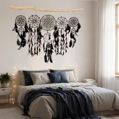 5 Pack Black Dream Catchers Boho Wall Decor Macrame Wall Hanging