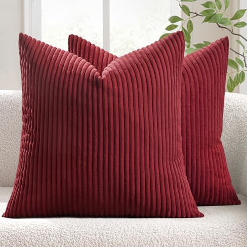MIULEE Decorative Corduroy Throw Pillow Covers Set of 2 16x16 Burgundy - color: Burgundy, size: 16" x 16" (Pack of 2)