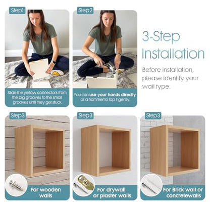Kaboon Cube Floating Shelves Set2, Display Shelves Wall Mount 7.75" D x 12.5" W x 12.5" H, (Cyan, Square 2 Cubes) - color: Light Walnut, size: Square-Set2