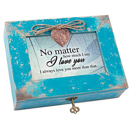 Cottage Garden I Love You More Than that Teal Distressed Wood Locket Music Box Plays You Light Up My Life