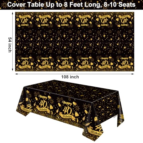 3 Pack 40th Birthday Plastic Tablecloth, Black Gold Disposable Table Cover - color: 40th Birthday