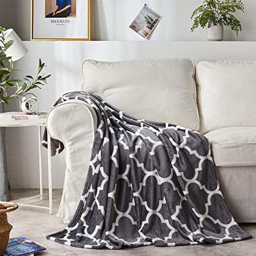 Fleece Throw Blanket for Couch 50" x 60" - Plush Soft Microfiber Cozy Lightweight Printed All Season for Camping, Sofa, Travel, Crown Grey - color: Crown Grey, size: Throw(50x60)