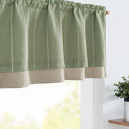 jinchan Striped Linen Valance Green Farmhouse 18 Inch 1 Panel - color: Nautical Striped Green, size: 50"W x 18"L (Pack of 1)