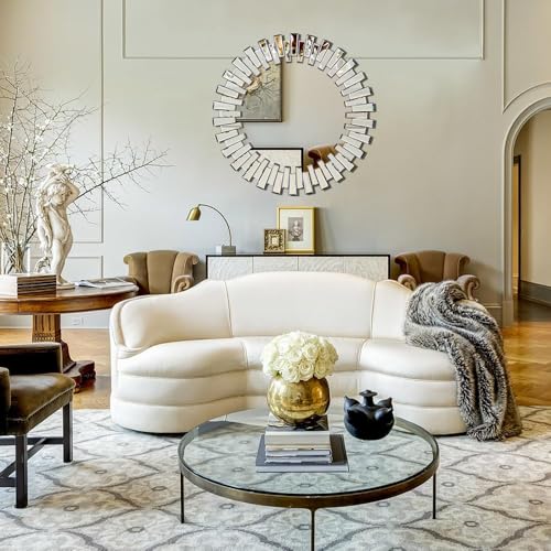 Chende Modern Decorative Round Mirror, 36'' x 36'' with Beveled Glass Frame, for Living Room, Entryway, Dining Room - size: 36"L x 36"W