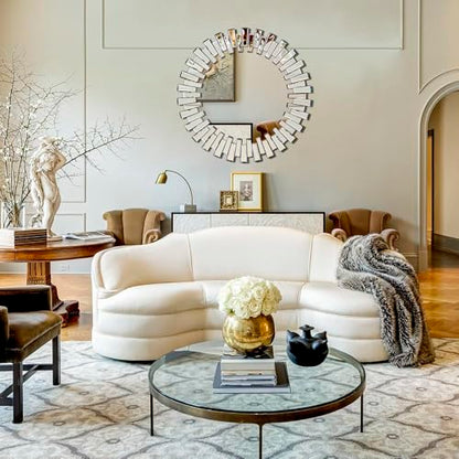 Chende Modern Decorative Round Mirror, 36'' x 36'' with Beveled Glass Frame, for Living Room, Entryway, Dining Room - size: 36"L x 36"W