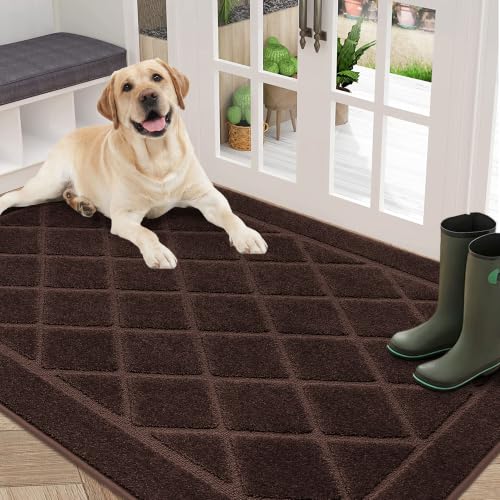 BEQHAUSE Dirt Trapper Door Mat 36" x 60", Doormat Non-Slip, Brown - color: Brown, size: 36" X 60" (Rectangular)