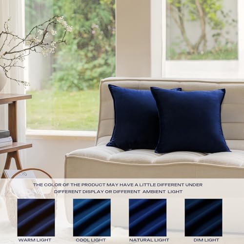 Velvet Navy Blue Throw Pillow Covers 16”x16”Pack of 2 Soft Decorative - color: Navy Blue, size: 16" x 16" (Pack of 2)