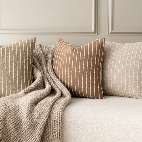 Foindtower Boho Striped Boucle Lumbar Throw Pillow Cover 12x20 Rust Tobacco - color: Tobacco, size: 20" x 12" (Pack of 2)