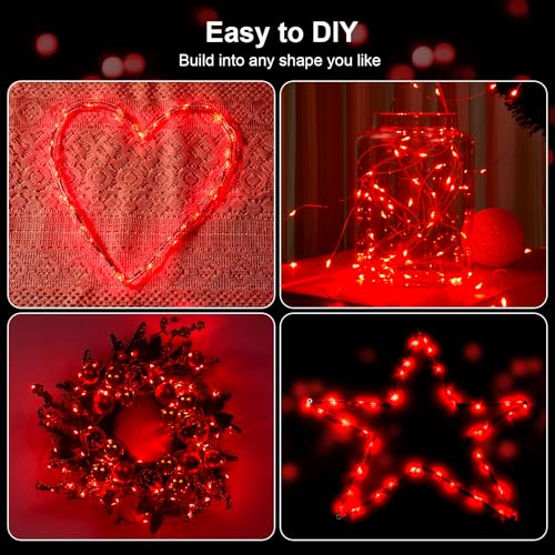 Ariceleo 2 Pack 16.4ft Battery Operated String Lights with Timer, Red with Synchronized Twinkle Mode, Fairy Lights Battery Powered, 50 LEDs, Idea for Christmas Bedroom Party Wedding - color: Red, size: 2 Pack-Upgrade