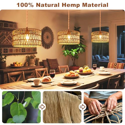 Maliralt Hanging Lamps Rattan Pendant Light Hanging Lights 16.4ft Plug in Cord Pendant Light Fixture Plug Into Wall Outlet Pendant Lighting with On Off Switch for Bedroom Living (Cylindrical Shade) - size: 12.6 Inch - Cylindrical Shade