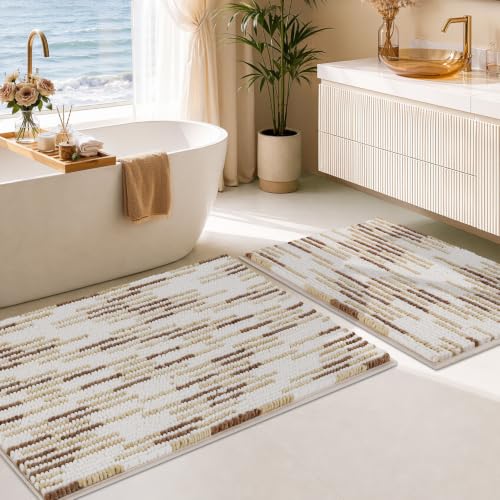 BSICPRO Bathroom Rugs Sets 2 Piece, Modern Bath Mat 20"x32"+16"x24", Beige - color: Beige and White, size: 20" x 32" Plus 16" x 24"