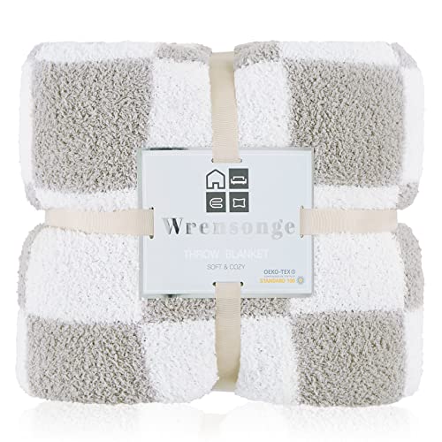 WRENSONGE Soft Twin Size Checkered Blanket for Bed-Cozy Knitted Blankets - color: Aspen Grey, size: Twin(60"x80")