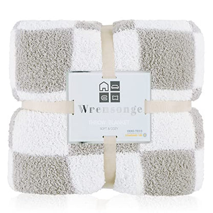 WRENSONGE Soft Twin Size Checkered Blanket for Bed-Cozy Knitted Blankets - color: Aspen Grey, size: Twin(60"x80")