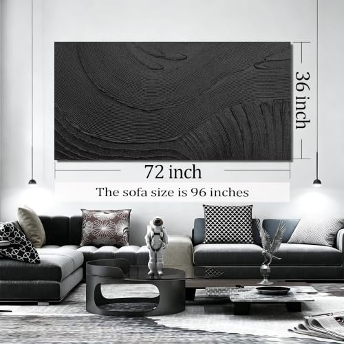 Hand-Painted Minimalist Abstract Black Wall Art for Living Room 72"x36" - color: B&W, size: 72"L x 36"W