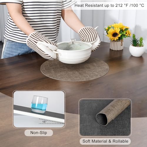 Myir JUN 14" Round Placemats Set of 4, Reversible Dual-Color Place Mats - color: Gray Brown