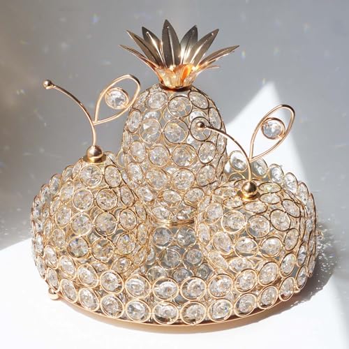 Elegant Decorative Trays & Crystal Fruit 4pcs Set, Crystal Tea Light Holder - Wedding Centerpieces for Holidays, Home Table Decorations, Fruit Displays and Candle Holders (Gold, Round Set of Four) - color: Gold, size: Round