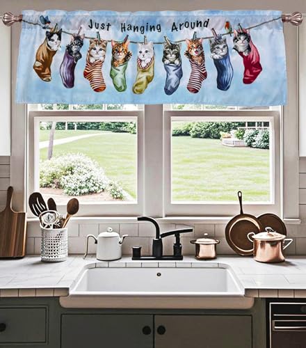 Just Hanging Around Kitties Cats Window Valance 52 X 16 Inches - color: Kitty