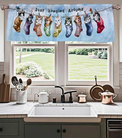 Just Hanging Around Kitties Cats Window Valance 52 X 16 Inches - color: Kitty