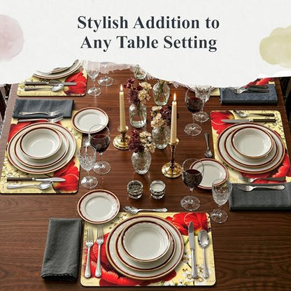 Pimpernel Poppy de Villeneuve Placemats - Gold, Set of 4 - size: 15.7" x 11.7" Rectangular, style: Poppy de Villeneuve