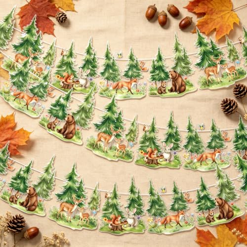 SUNBEAUTY Woodland Animals Banner 13.2FT Baby Shower Garland Party Supplies - color: Forest-2