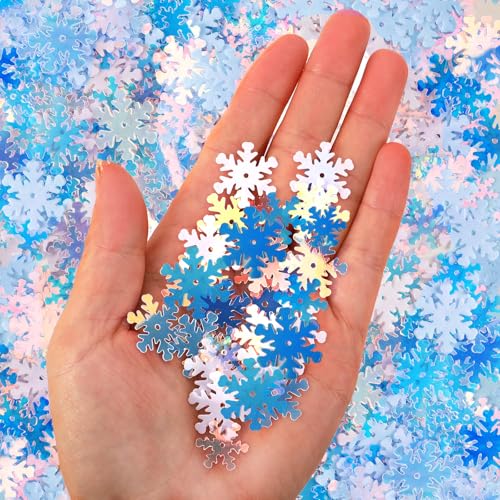 MARFOREVER Christmas Snowflakes Confetti Decorations, Iridescent Clear White Snowflake Table Confetti Mixed Winter Glitter Sequins for Xmas Winter Wonderland Party Home Decoration - style: Winter
