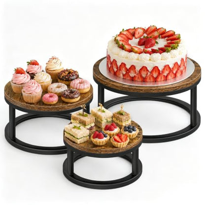 3 Pack Round Cake Stand Set, 8/10/12 Inch Rustic Cupcake Pedestal Stands - size: 3 Pack