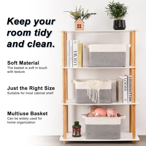 OIAHOMY 3-Pack Storage Basket for Organizing Woven Basket for Shelves Grey - color: Grey variegated, size: 13''×9.9''×8.7''