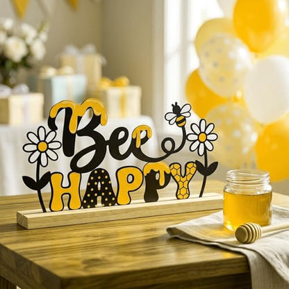 Bee Happy Table Decor Centerpiece, Bumble Bee Metal Table Sign - style: Bee Happy