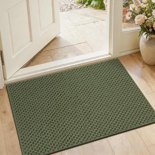 Dirt Trapper Door Mat 20"x 32", Non Slip Washable Doormat, Green - color: Green, size: 20" x 32"