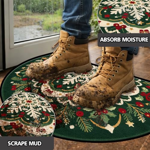 Christmas Half Round Door Mat 24"x36", Non-Slip Indoor Entryway Rug - color: Multicolor-10