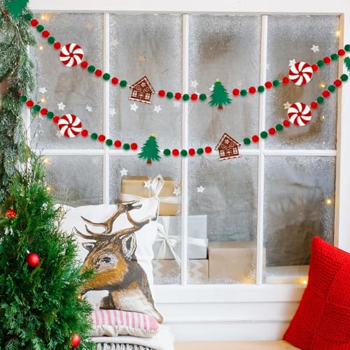 Jansun 8.2 Ft Felt Christmas Garland - color: Red Green White
