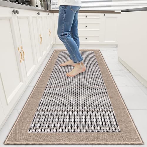 StepRite Kitchen Rugs, Kitchen Mats for Floor, 60"x24" Non-Slip Machine-Washable Kitchen Throw Rug, Absorbent Runner Rugs Office, Sink Standing Desk Mat, Decor Carpet, Khaki - color: Khaki, size: 60"x24"