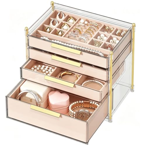 FOLLOWIN Jewelry Box for Women, 4 Drawers Jewelry Organizers and Storage