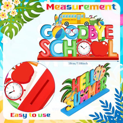CroBlissful 6 Pcs Schools Out for Summer Signs, Hello Summer Wooden Decor - style: Summer
