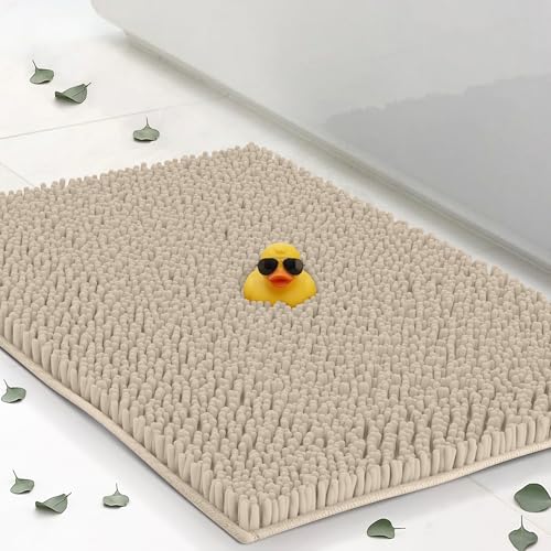 Small Chenille Bath Mats 22"x14", Plush Absorbent Bath Mats Quick Dry, Soft & Machine Washable, Non Slip Carpet for Bathroom, Thick Bathroom Rugs, Shower Restroom Rug Mat, Alfombras De Bano, Bathrugs - color: Beige, size: 22" x 14" (Rectangular)
