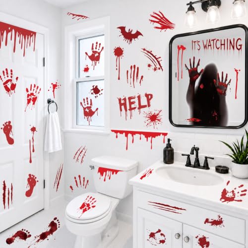 Halloween Bloody Handprint Footprint Wall & Window Stickers, Horror Decor - color: Horror