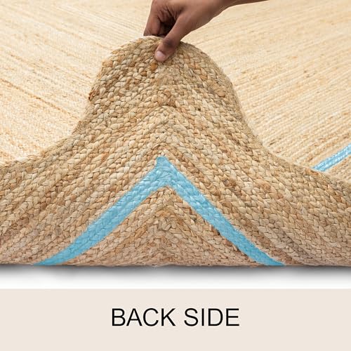 Wave Scalloped Jute Rug Entryway Natural Boho Area Rug Sky Blue 2'x3' - color: Sky Blue, size: 2'x3'