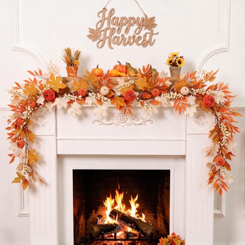 nuvagiki Fall Garland for Mantle, Pumpkin Garland Thanksgiving Decorations