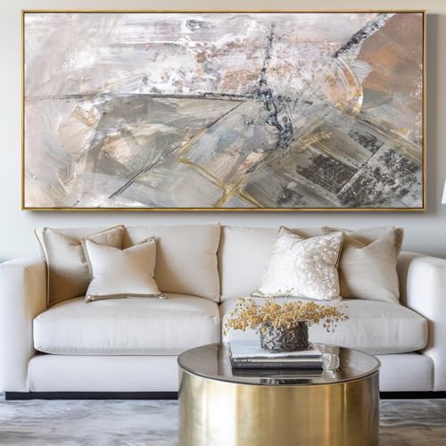 Wall Art Abstract Canvas Painting Gray 30"x60" with Framed - color: Abstract10, size: 60"L x 30"W