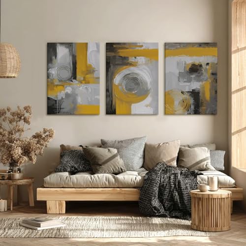 AUUAUU 3 Pcs Abstract Geometric Canvas Wall Art Yellow and Grey 12x16 Inch - color: Orange Abstract Wall Art, size: 12x16 Inch