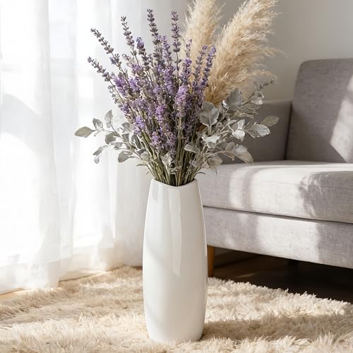 White Tall Ceramic Floor Vase, 15.7 Inch, Oval Design - color: Shape 1, size: 16 Inch