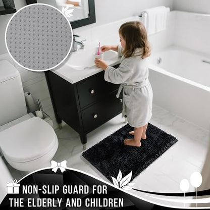 Yimobra Chenille Black Bathroom Rug, Ultra Soft Non Slip Bath Mat, 24 x 17 - color: Black, size: 24" X 17"