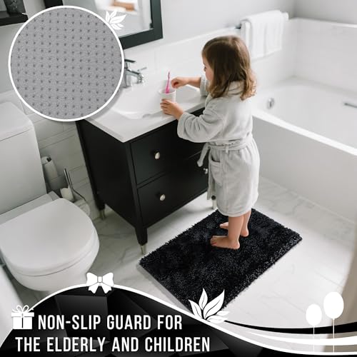 Yimobra Chenille Black Bathroom Rug, Ultra Soft Non Slip Bath Mat, 24 x 17 - color: Black, size: 24" X 17"