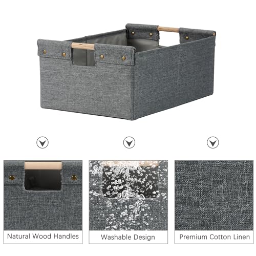 2PCS Storage Bins Cotton Linen Fabric Storage Boxes Baskets - color: Gray, size: Medium (Pack of 2)
