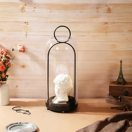 16" High Versatile Modern Metal Hurricane Lantern with Handmade Sturdy Glass Dome in Black for Pillar Candle & Plants, Industrial, Farmhouse, Shabby Chic (Black, 6.3:x16.5) - color: Black, size: 6.3"x16.5"