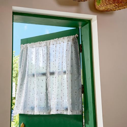 jinchan Brown Pom Pom Voile Kitchen Tier Curtains 24 Inches 2 Panels - color: Dottie Amber Bloom, size: 26"W x 24"L (Pack of 2)