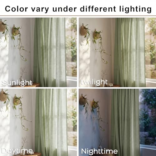 Mrs.Naturall Sage Green Linen Curtains 63 Inch Length, Back Tab Cottagecore Farmhouse Light Filtering Semi Sheer Window Drapes for Bedroom Living Room 63 Inches Long, Light Green - color: Sage Green, size: 52"W x 63"L (Pack of 2)