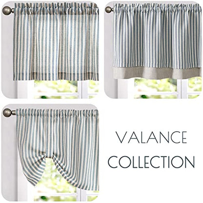 jinchan Stripe Linen Kitchen Valance Curtain, 50x16, 1 Panel, Blue - color: Boxter Striped | Blue on Linen, size: 50"W x 16"L (Pack of 1)