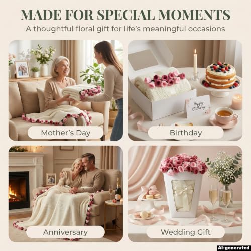 Lily of the Valley Crochet Flower Bouquet Blanket, Knitted Throw Blanket - color: Lily of the Valley, size: Large